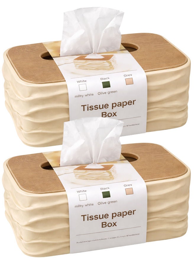 2 Beige Modern Tissue Box Cover with Lid – Decorative Rectangular Tissue Holder for Bathroom, Living Room, Bedroom & Office Beige